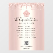 QR Menü Stunden Cupcake Bäckerei Rose Gold Glitzer Fensteraufkleber (Blatt)
