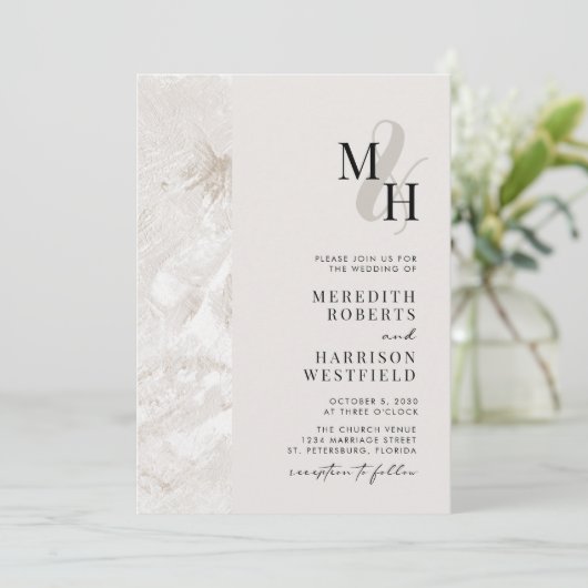 QR-Monogramm-Hochzeit mit neutralen Erdtönen Einladung (Stehend Vorderseite)