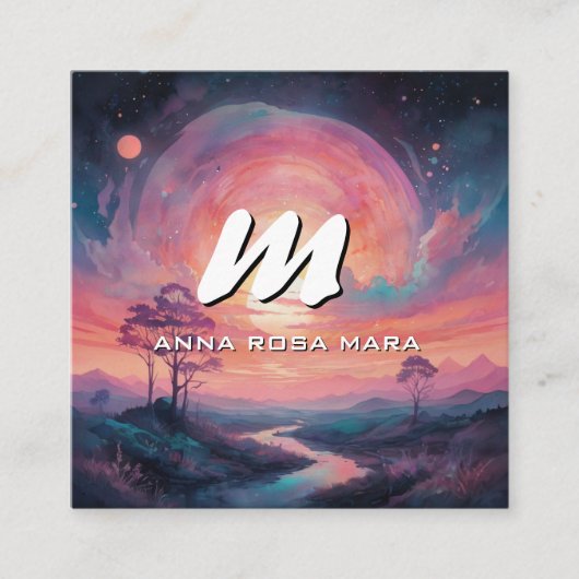 *~* QR Mountains Stream Moderne Landschaft Sun AP9 Quadratische Visitenkarte (Vorderseite)