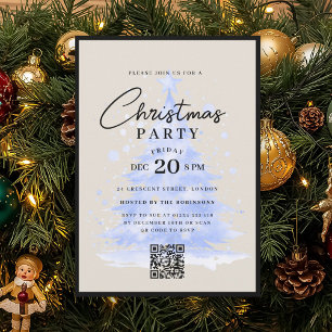 QR Navy Blau Weihnachtsbaum Weihnachtsfeier Einladung