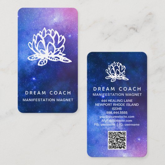 *~ QR Night Celestial Galaxy Sky Lotus Floral Visitenkarte (Vorne/Hinten)