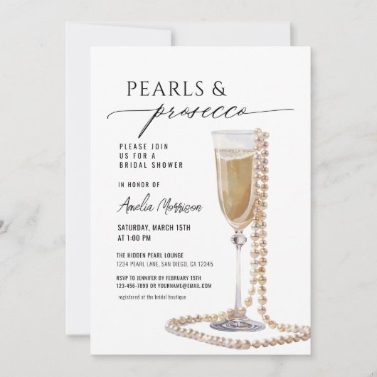 QR-Perlen und Prosecco-Brautparty Einladung (Vorderseite)