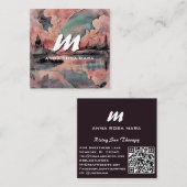 *~* QR Pink Lachs Moderne Abstrakte Landschaft AP9 Quadratische Visitenkarte (Vorne/Hinten)