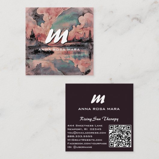 *~* QR Pink Lachs Moderne Abstrakte Landschaft AP9 Quadratische Visitenkarte (Vorne/Hinten)