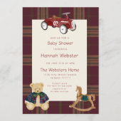 QR Plaid Teddy Bear Toy Car Baby Shower Invitation Einladung (Vorderseite)