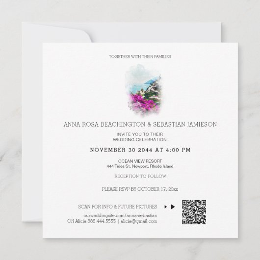 *~* QR POSITANO Italien Blume AR20 UAWG Wedding Einladung (Rückseite)