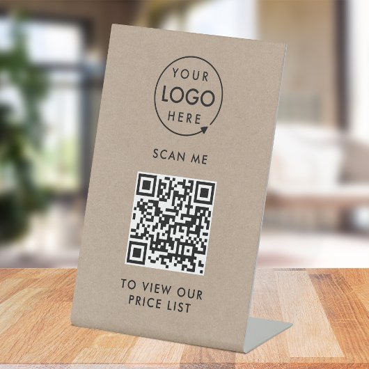 QR-Preisliste | Kraft Rustic Business Logo Sockelschild