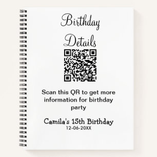 QR-Prüfung Geburtstagsparty Details zum modernen 1 Notizblock