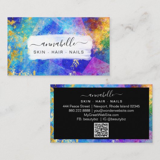 *~* QR Rainbow AP26 Ethereal OPAL Gold Glitzer Visitenkarte (Vorne/Hinten)