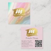 *~* QR Rainbow Pastel AP66 Gold Glitzer Agate Quadratische Visitenkarte (Vorne/Hinten)