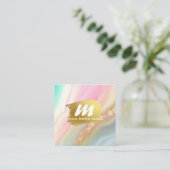 *~* QR Rainbow Pastel AP66 Gold Glitzer Agate Quadratische Visitenkarte (Stehend Vorderseite)