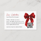 QR Red Coquette Bow Elegant Events Design Visitenkarte (Rückseite)