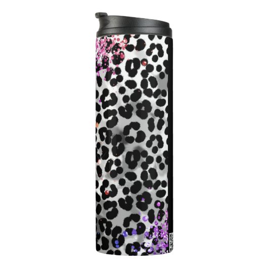 *~* QR Rosa Glitzer Tierleopard Muster Girl Thermosbecher (Nach rechts gedreht)