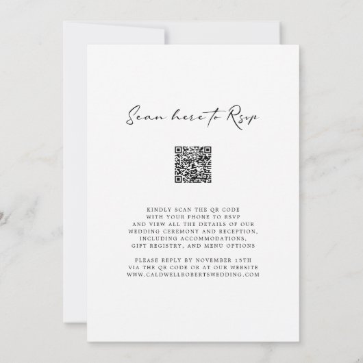 QR-Rose und Pine Calligraphy Winter Wedding Einladung (Rückseite)