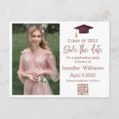 qr rotes Foto Save the Date Abschluss Ankündigungspostkarte (Vorderseite)