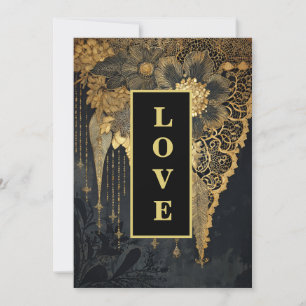 *~ QR RSVP AR26 Goldene Stickerei LOVE 24 Vintage Einladung
