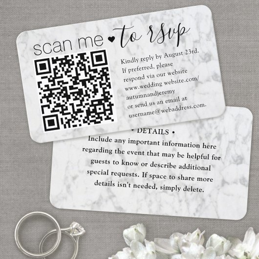 QR RSVP Wedding Falsch Marble Enclosure Card Visitenkarte