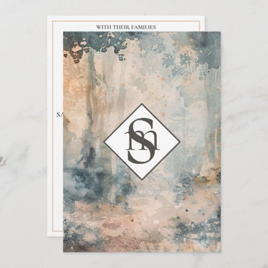 * QR Rustikale AR26 Forest Monogram UAWG Wedding Einladung (Vorne/Hinten)