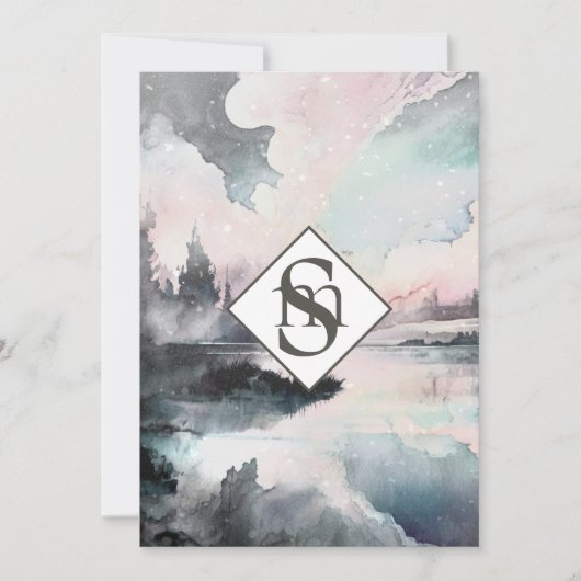 * QR Rustikale AR26 Mountains Monogram UAWG Weddin Einladung (Vorderseite)