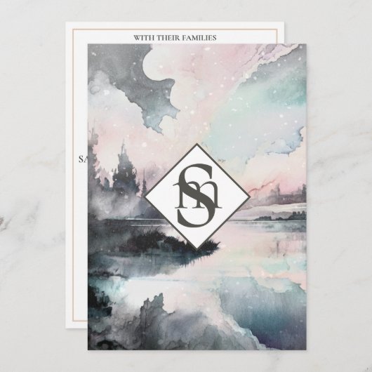 * QR Rustikale AR26 Mountains Monogram UAWG Weddin Einladung (Vorne/Hinten)