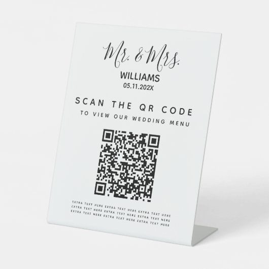 Qr-Scan-Table-Zeichen für digitales Hochzeitmenü Sockelschild (Vorderseite)