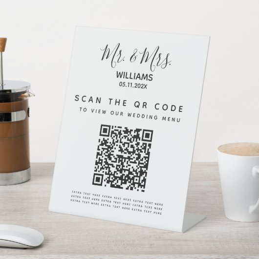 Qr-Scan-Table-Zeichen für digitales Hochzeitmenü Sockelschild (In SItu)
