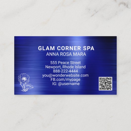 *~* QR Schönheit Rose Glitzer gebürstetes Metall Visitenkarte (Rückseite)