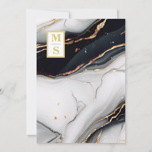 *~ QR SCHWARZ-WEISS Marble Agate AR66 UAWG Wedding Einladung (Vorderseite)