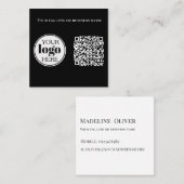 QR-Schwarz-weißes Logo Quadratische Visitenkarte (Vorne/Hinten)