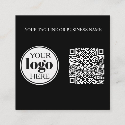 QR-Schwarz-weißes Logo Quadratische Visitenkarte (Vorderseite)