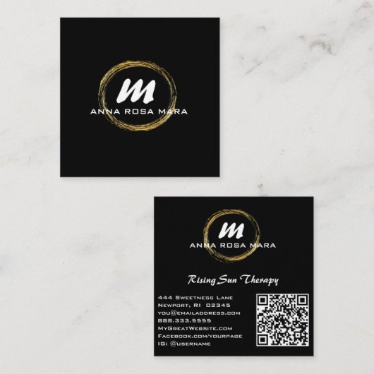 *~* QR Schwarzes Gold Dramatisches Elegant AP65 Quadratische Visitenkarte (Vorne/Hinten)