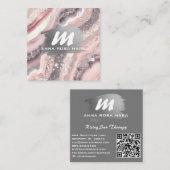 *~* QR Silver AP66 Glitzer Pink Agate Quadratische Visitenkarte (Vorne/Hinten)