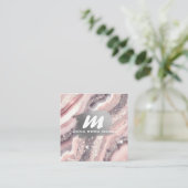 *~* QR Silver AP66 Glitzer Pink Agate Quadratische Visitenkarte (Stehend Vorderseite)