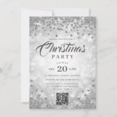 QR Silver Winter Diamonds Glitter Christmas Party Einladung (Vorderseite)
