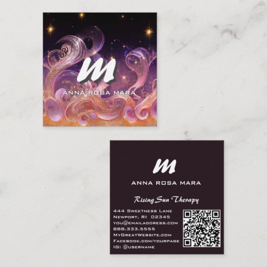 *~* QR Sky Night Stars ETHEREAL WAVES AP93 Quadratische Visitenkarte (Vorne/Hinten)