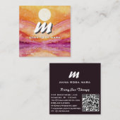 *~* QR SUN Lachs Abstrakt Landschaft Natur AP93 Quadratische Visitenkarte (Vorne/Hinten)