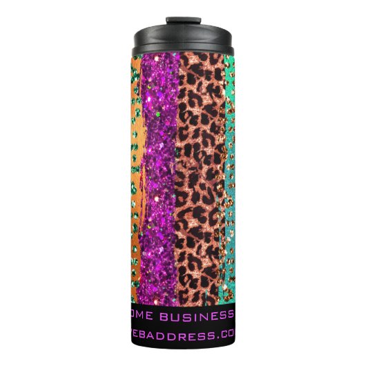*~* QR SWAG Animal Print Glitzer Rainbow Girl Thermosbecher (Vorderseite)