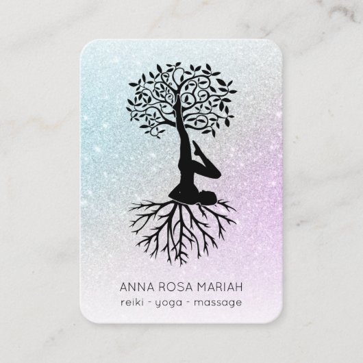 *~* QR Tree of Life Yoga . Pastel Glitzer Zen Visitenkarte (Vorderseite)