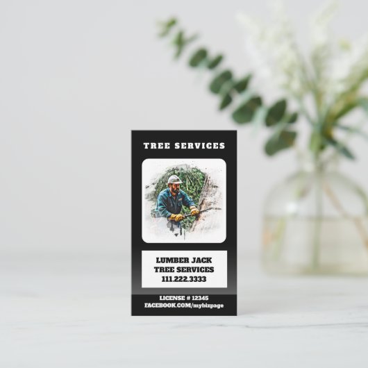 *~* QR Tree Services Lumber Jack Man Artistic Visitenkarte (Stehend Vorderseite)