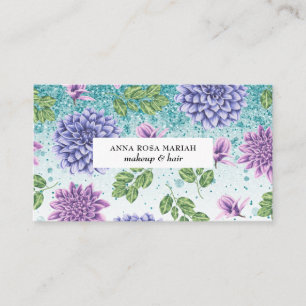 *~* QR Türkis Florales Sukkulenten-Muster Glitter Visitenkarte