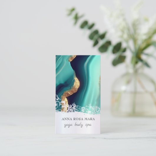 *~* QR TURQUOISE Gold Marmor Agate Foil AP66 Visitenkarte (Stehend Vorderseite)