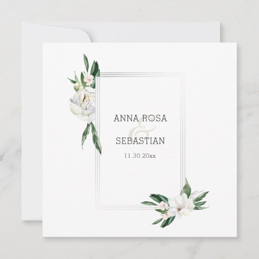 *~* QR UAWG AR15 Peony Blume Rahmen Hochzeit Einladung (Vorderseite)