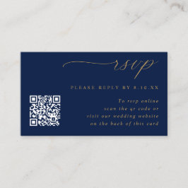 QR-UAWG für Hochzeiten in Small Navy Blue und Gold Begleitkarte