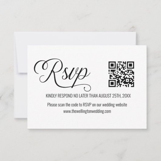 QR-UAWG für Schwarz-Weiß-Minimal-Hochzeiten RSVP Karte (Vorderseite)