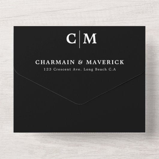 QR-UAWG für Schwarzes Monogramm All In One Einladung (Rückseite)