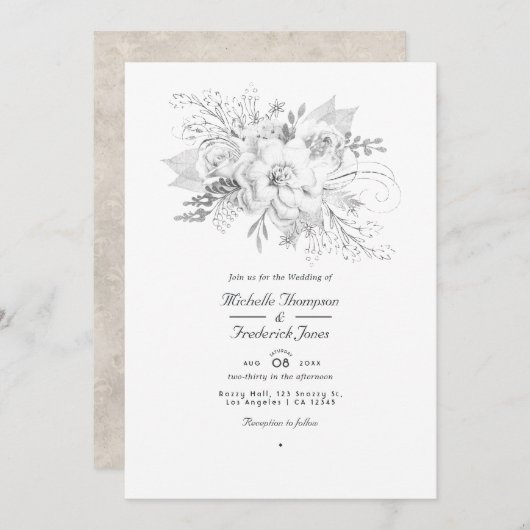 QR-UAWG für White Wedding Floral Einladung (Vorne/Hinten)