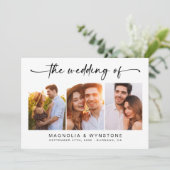 QR-UAWG | Moderne Hochzeit mit drei Fotos Einladung (Stehend Vorderseite)