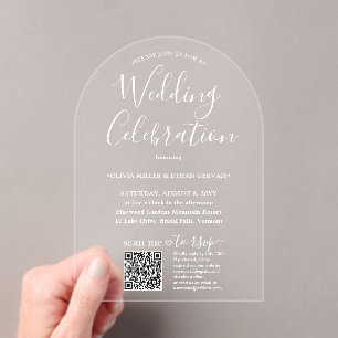QR UAWG Simple Script Wedding Celebration Arted Acryleinladungen