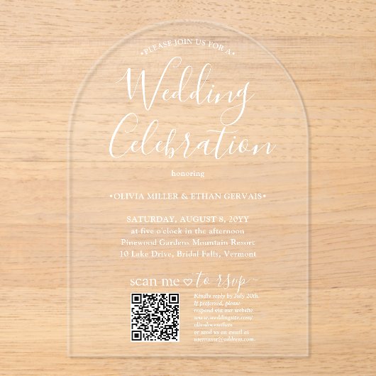 QR UAWG Simple Script Wedding Celebration Arted Acryleinladungen (Vorderseite)