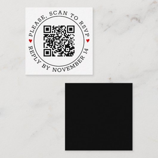 QR UAWG und Herz Schwarz-weiß Hochzeit Begleitkarte (Vorne/Hinten)